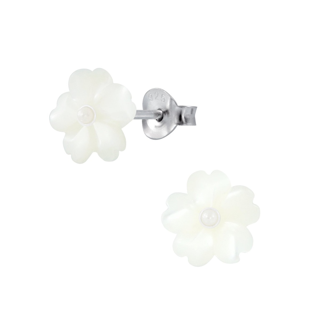 Puces d'oreilles fleur coquillage en argent