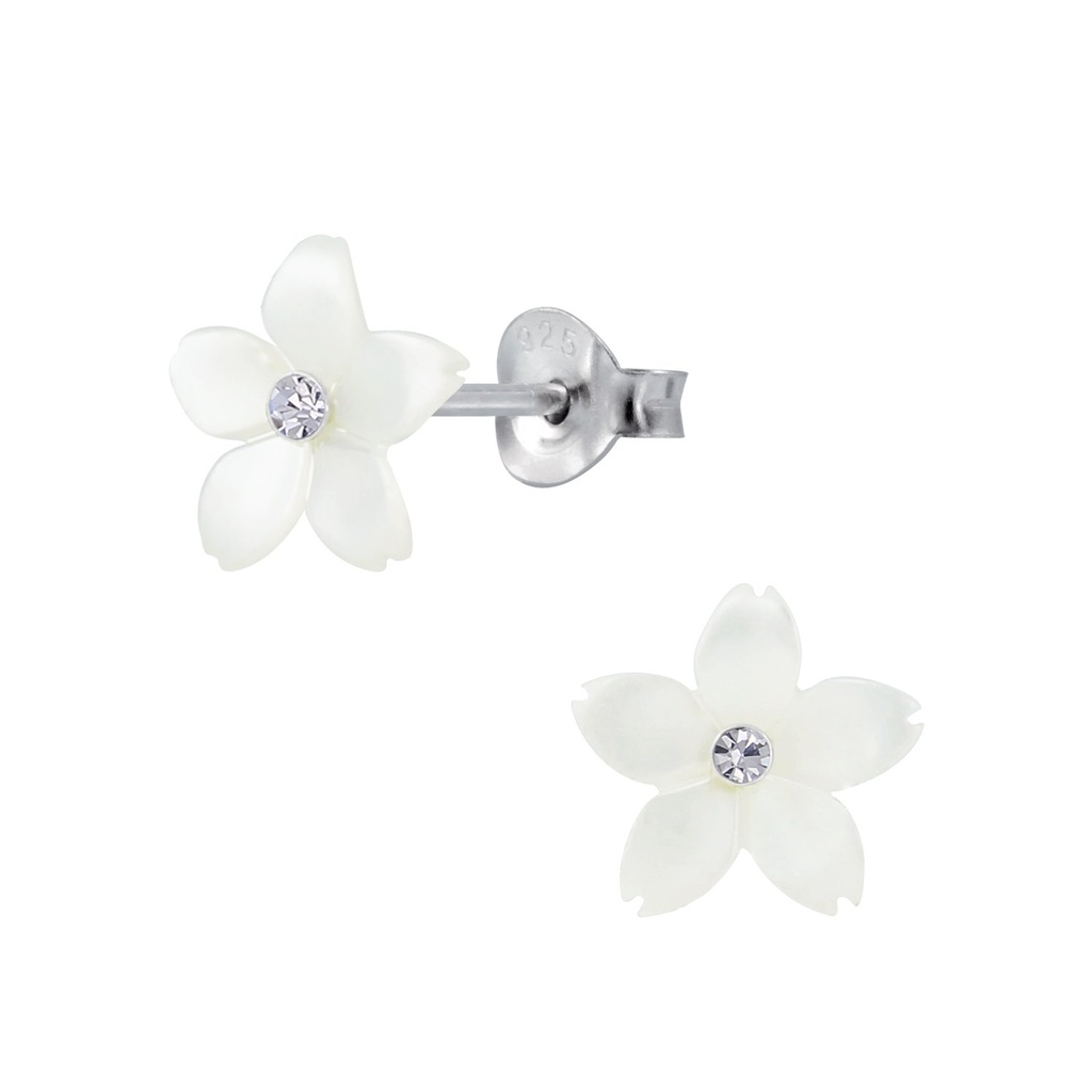[10003079] Silver Shell Flower Stud Earrings