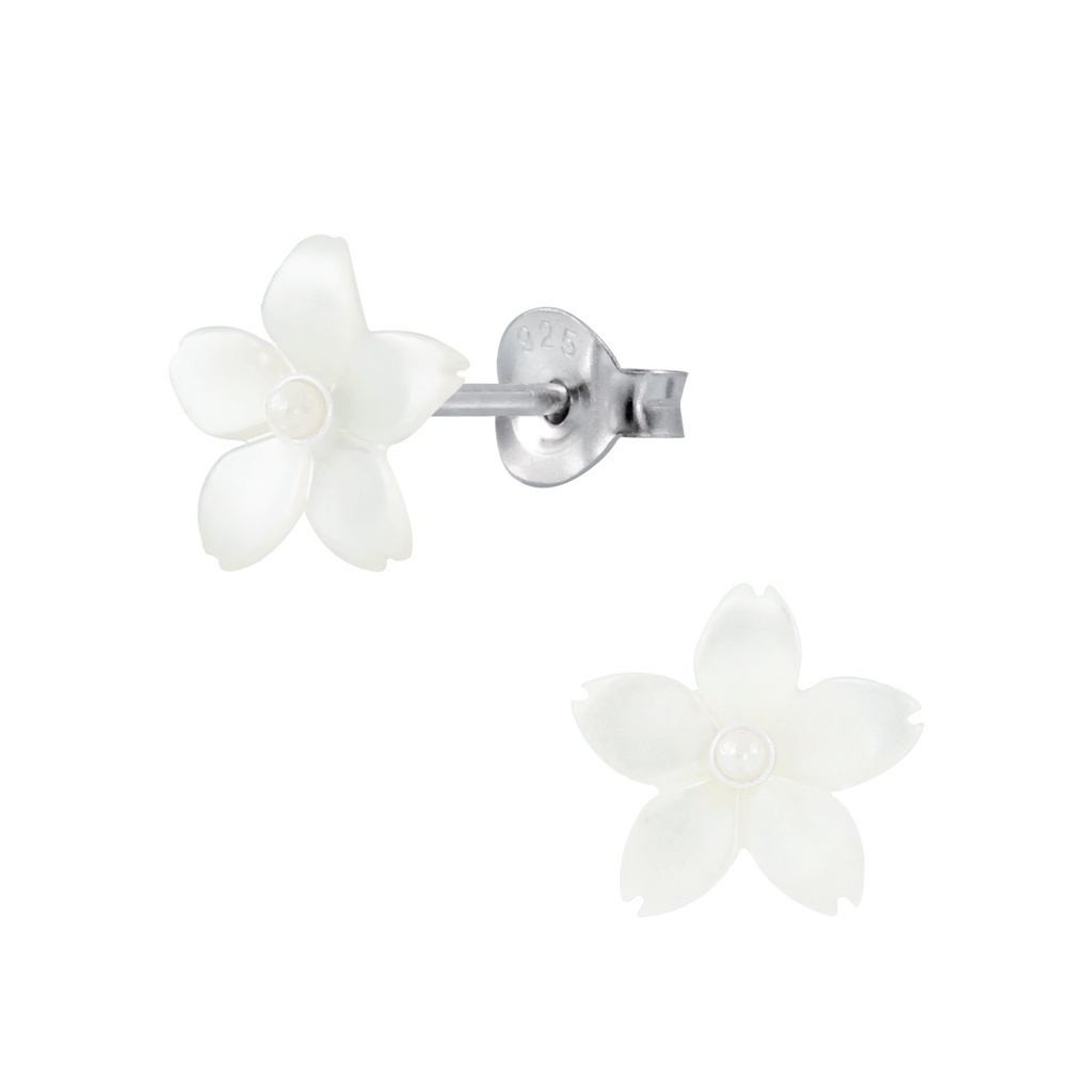 Puces d'oreilles fleur coquillage en argent