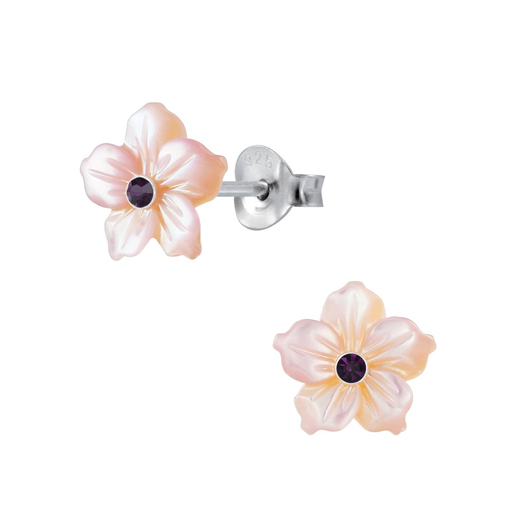 [10003077] Silver Shell Flower Stud Earrings