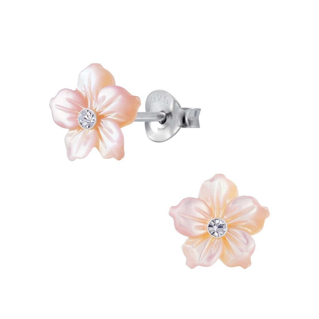 Silver Shell Flower Stud Earrings