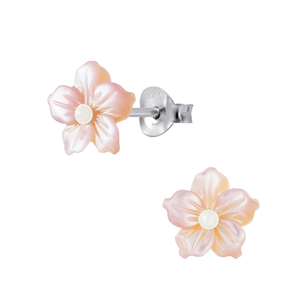 Silver Shell Flower Stud Earrings