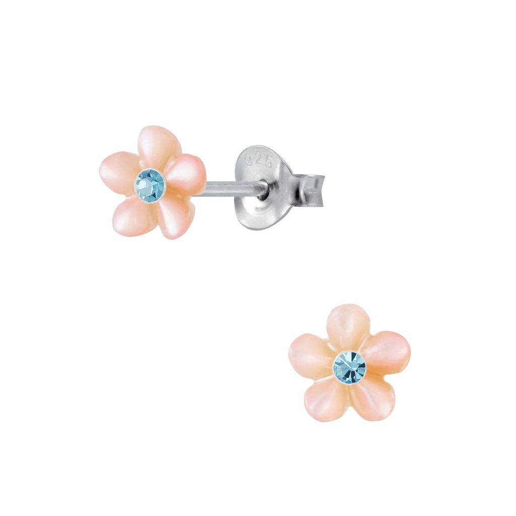 Puces d'oreilles fleur coquillage en argent