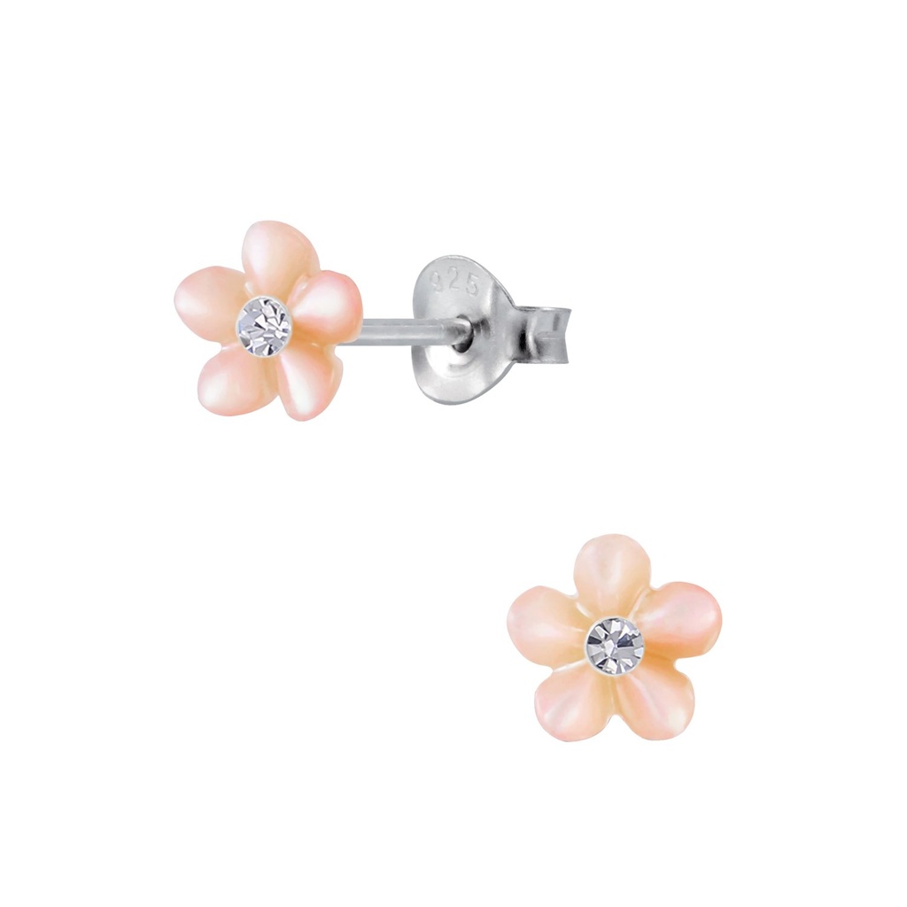 Puces d'oreilles fleur coquillage en argent