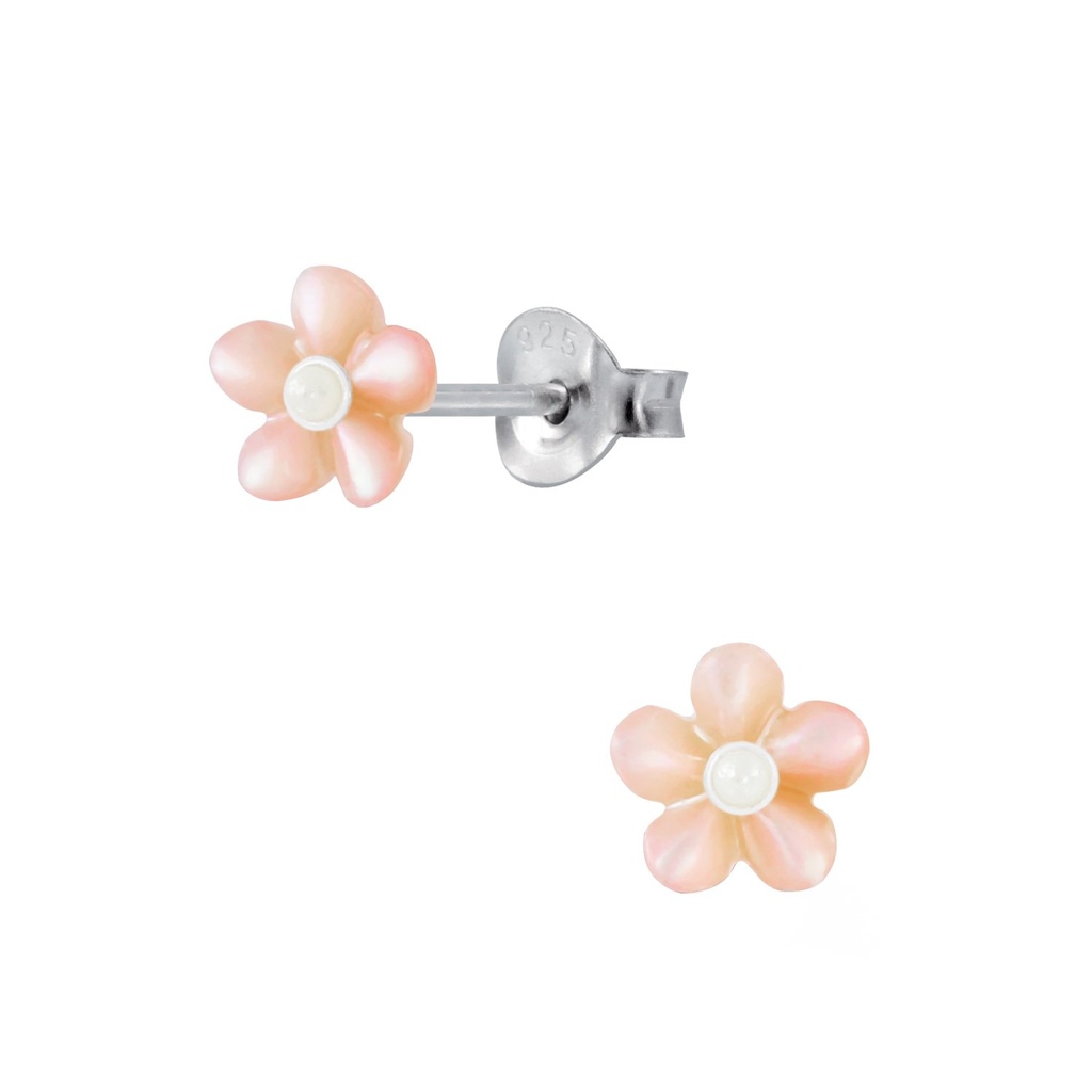 [10003068] Puces d'oreilles fleur coquillage en argent