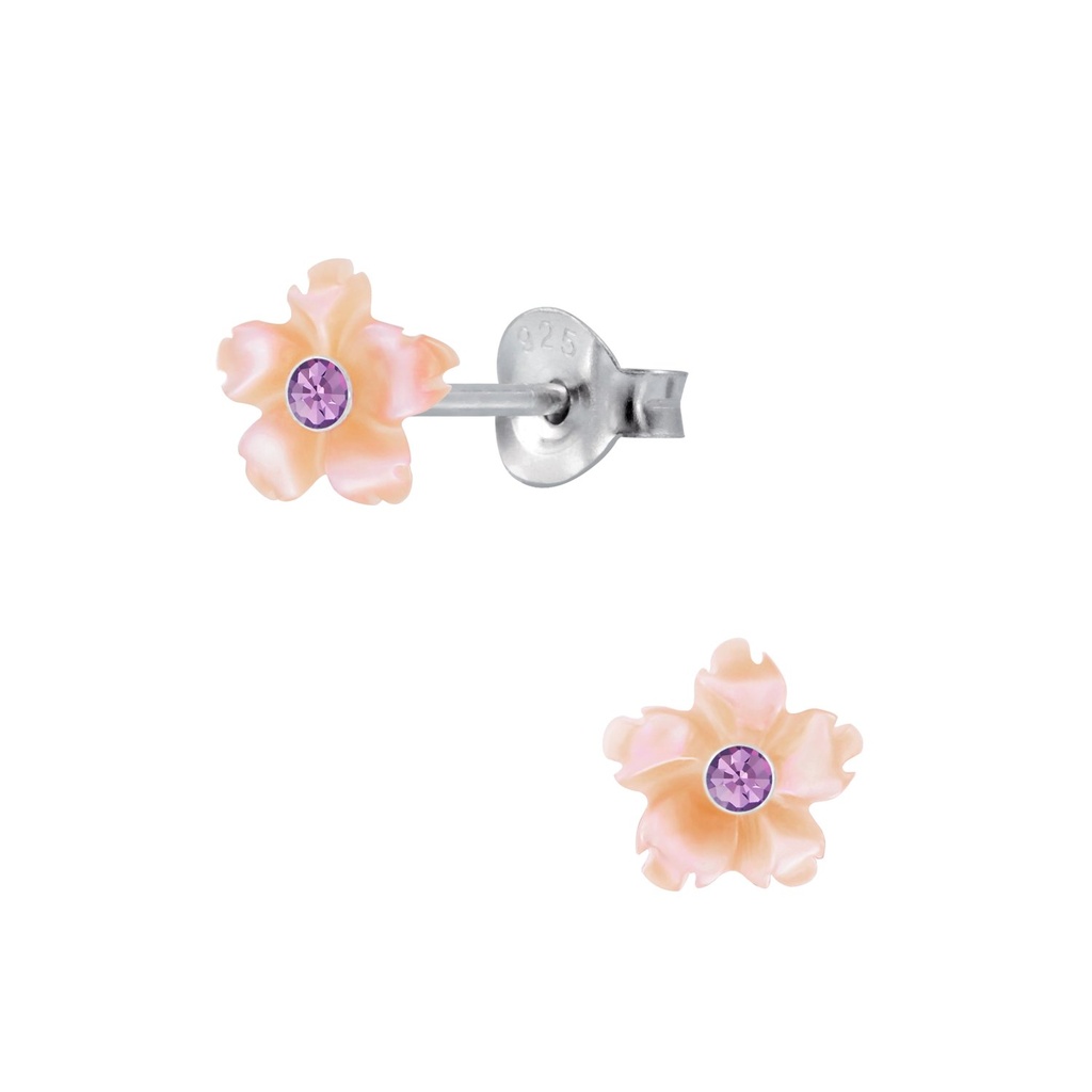 [10003067] Puces d'oreilles fleur coquillage en argent