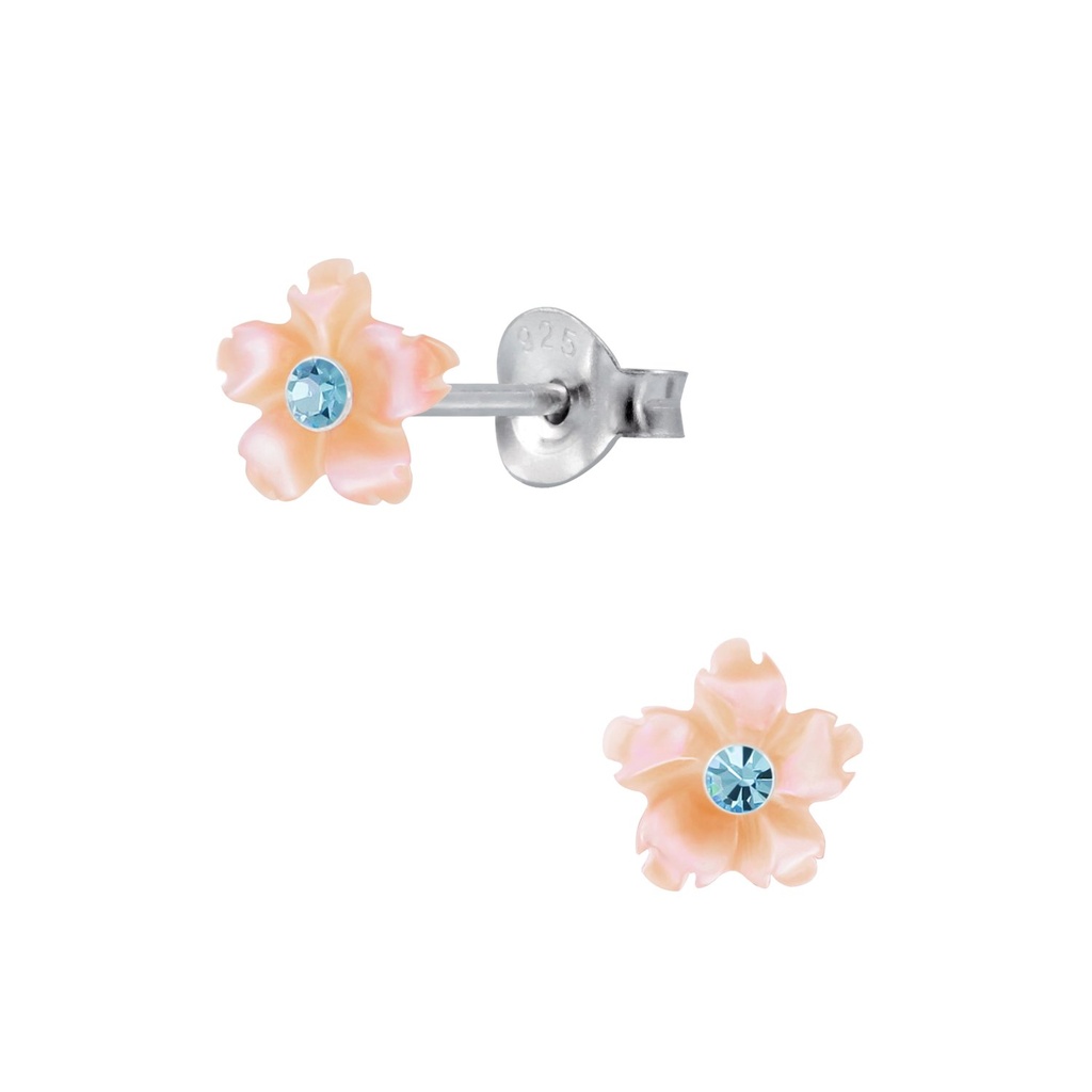 [10003066] Puces d'oreilles fleur coquillage en argent