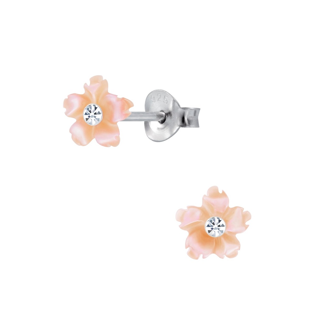 [10003063] Puces d'oreilles fleur coquillage en argent