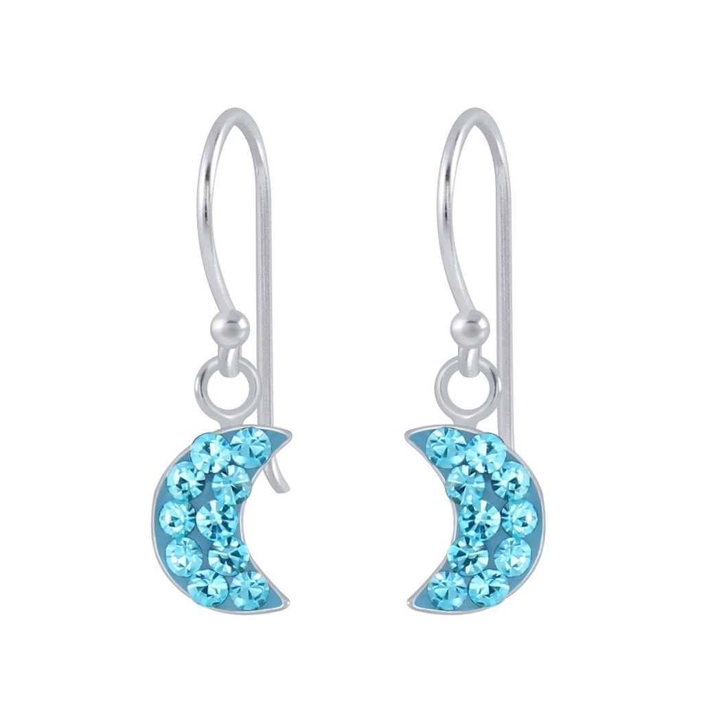 Silver Half Moon Crystal Earrings