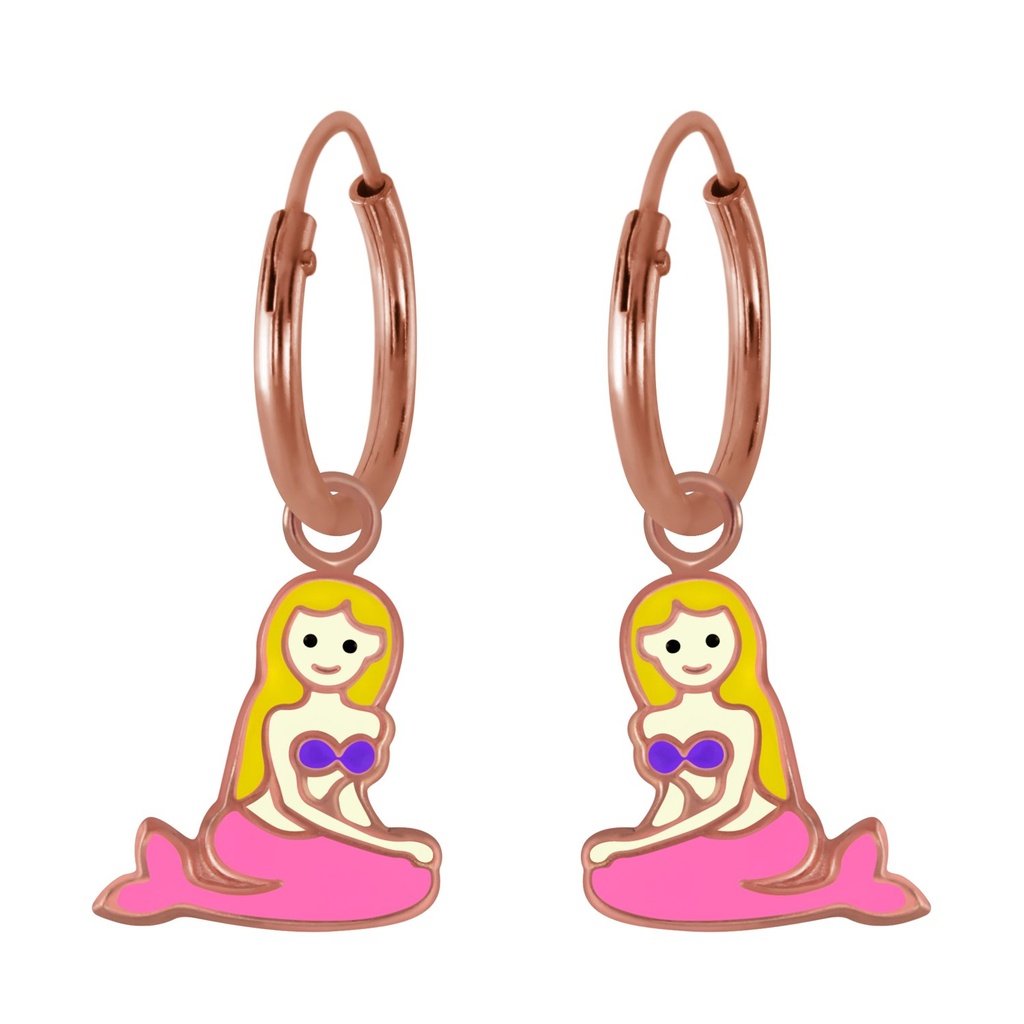 Silver Mermaid Charm Hoop Earrings