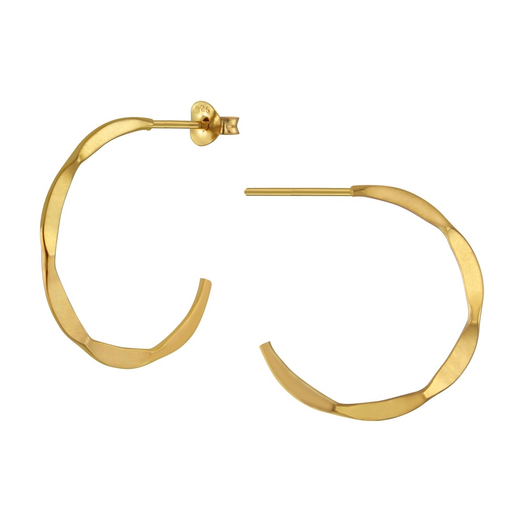 [10003024] Silver Hammered Half Hoop Stud Earrings