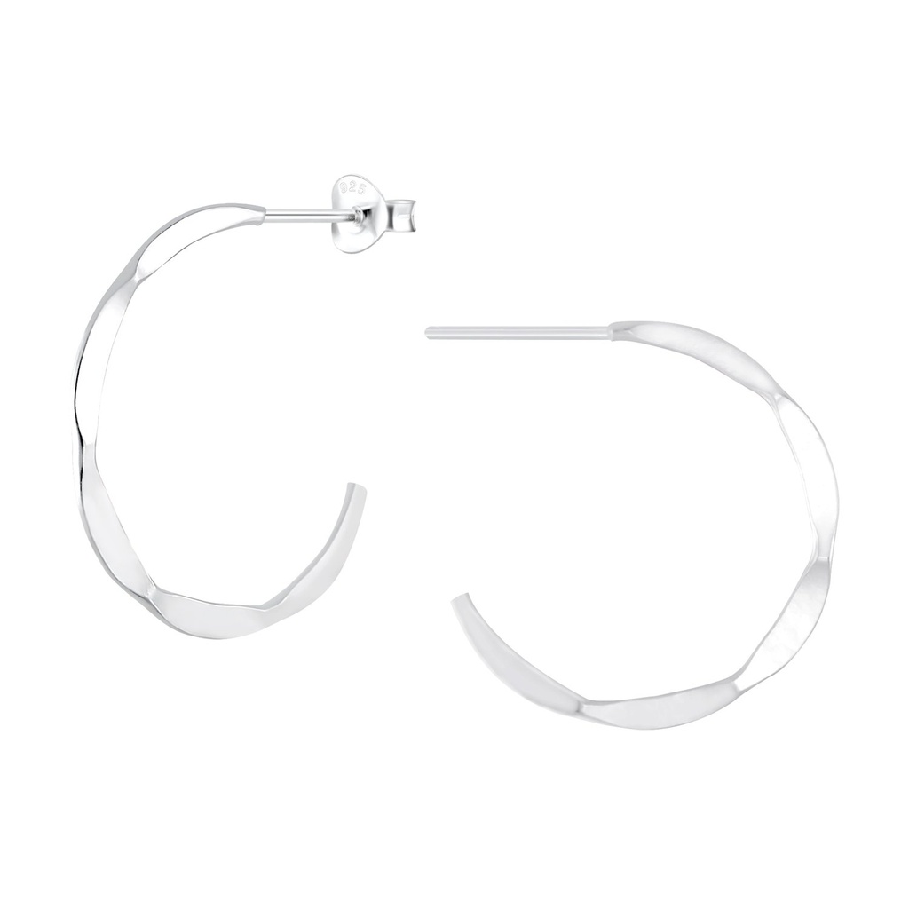 Silver Hammered Half Hoop Stud Earrings