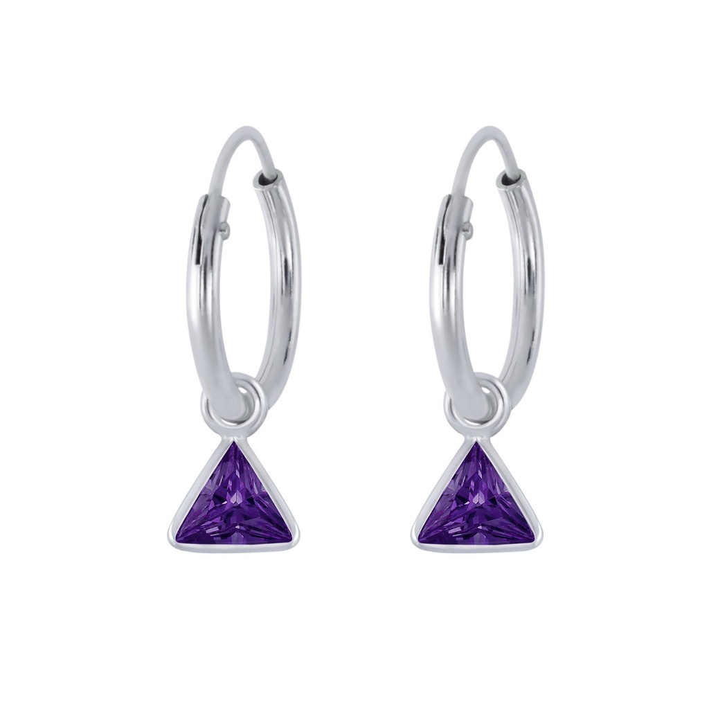 4mm Triangle Cubic Zirconia Silver Charm Hoop Earrings
