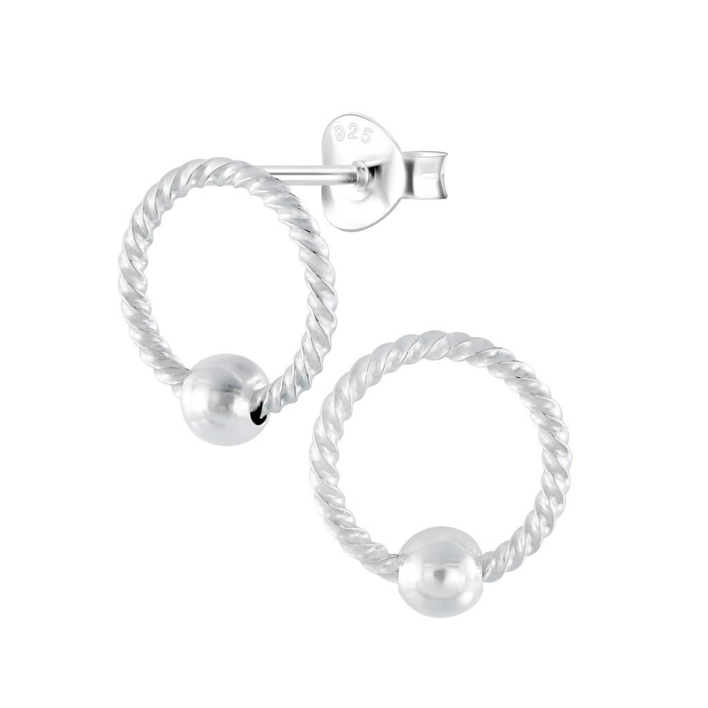 Silver Ball And Twisted Circle Stud Earrings