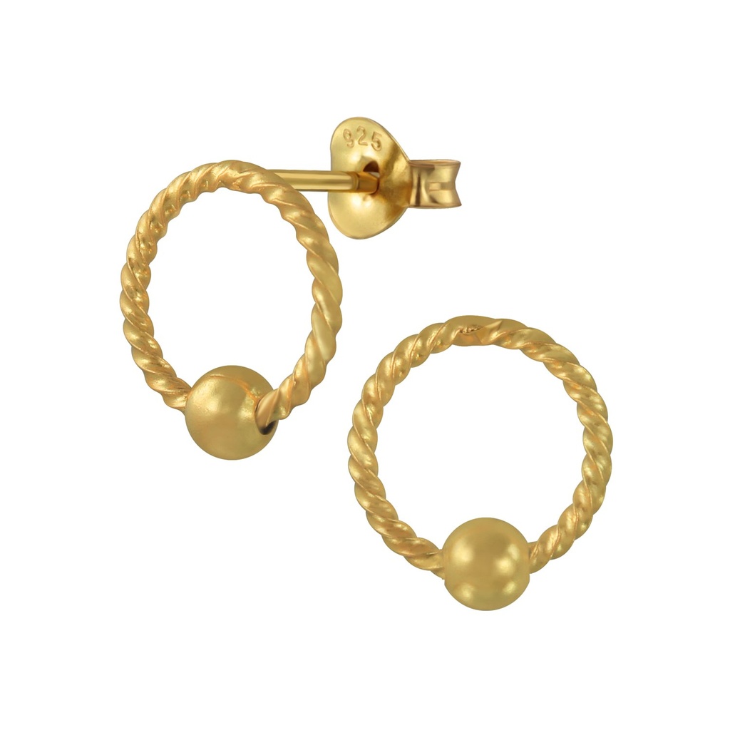 Puces d'oreilles boule et cercle torsadées en argent