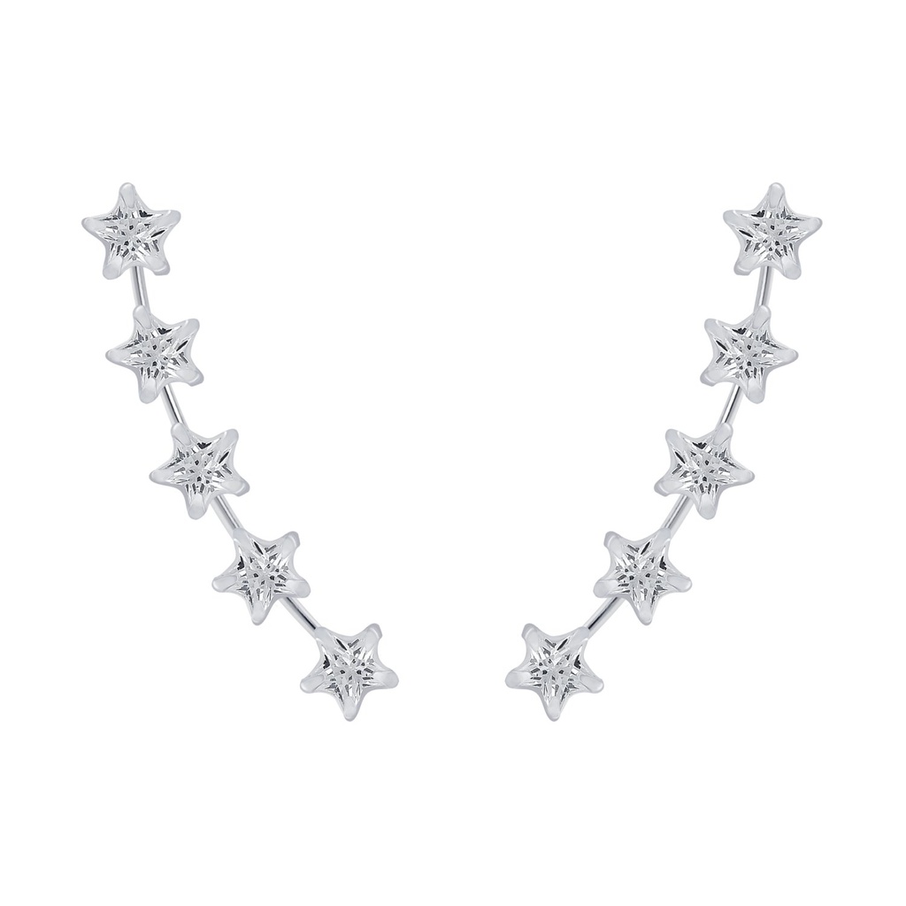 [10003005] Silver Star Cubic Zirconia Ear Climbers