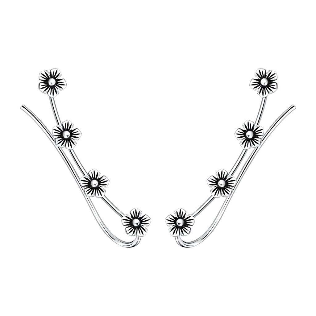 [10003004] Silver Flower Ear Climbers