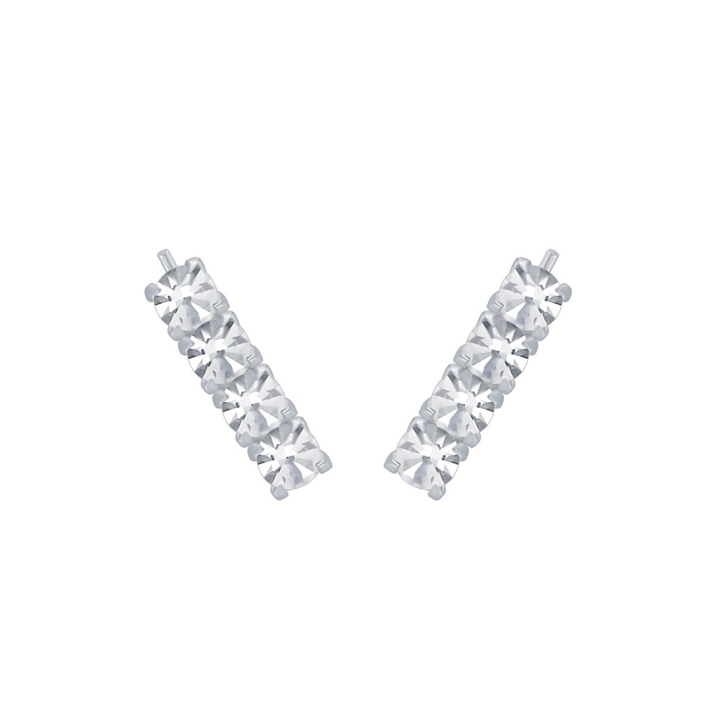 [10002995] Silver Bar Crystal Ear Climbers
