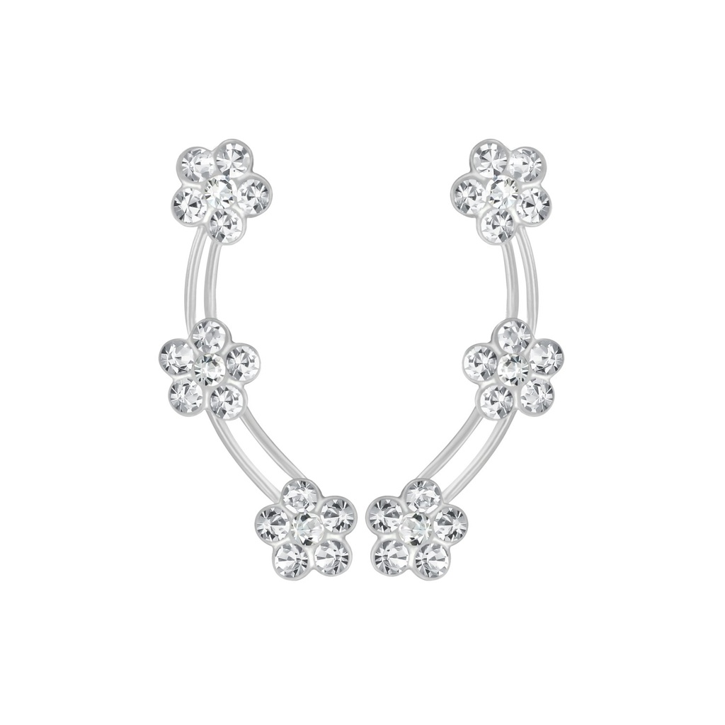 [10002993] Silver Flower Crystal Ear Climbers