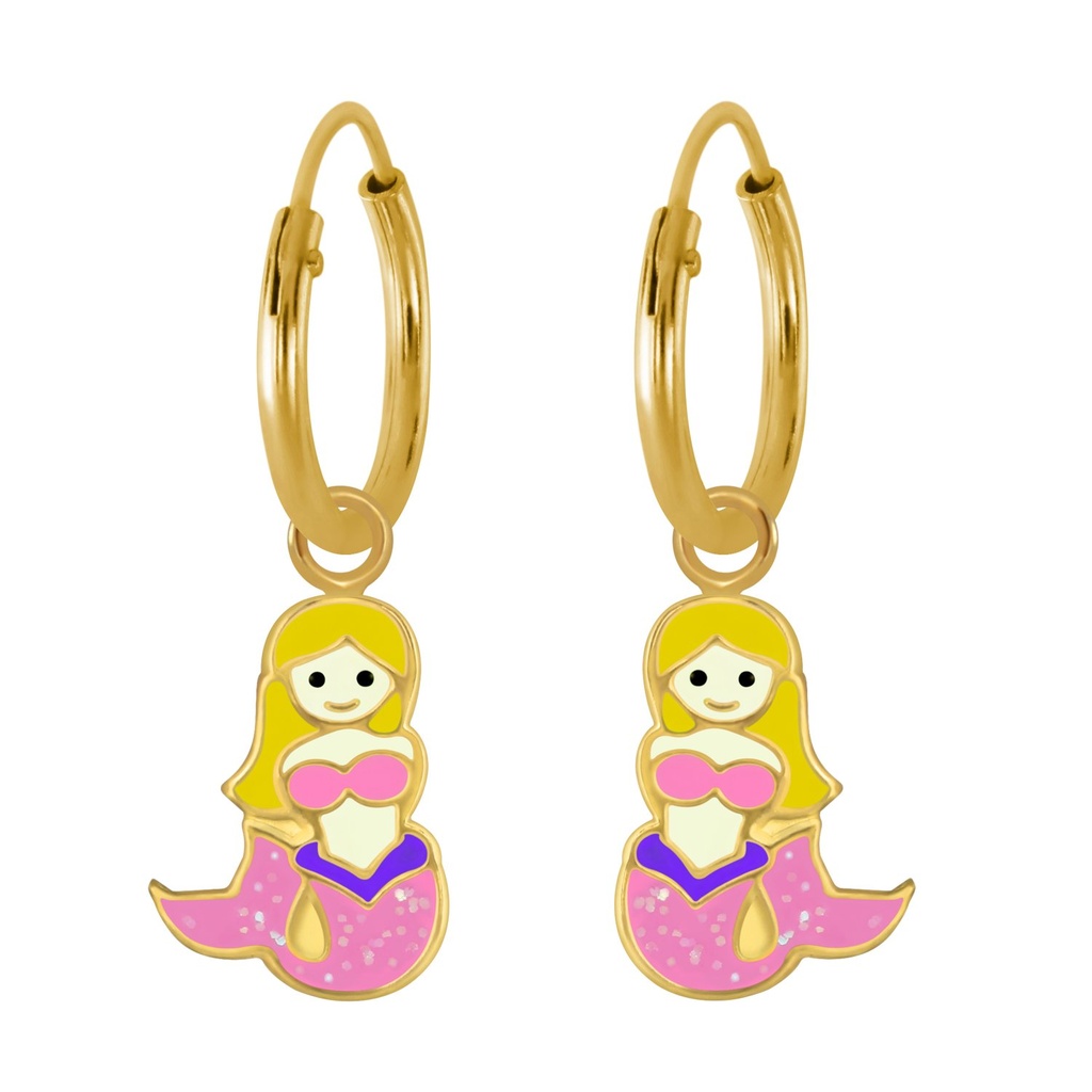 [10002987] Silver Mermaid Charm Hoop Earrings