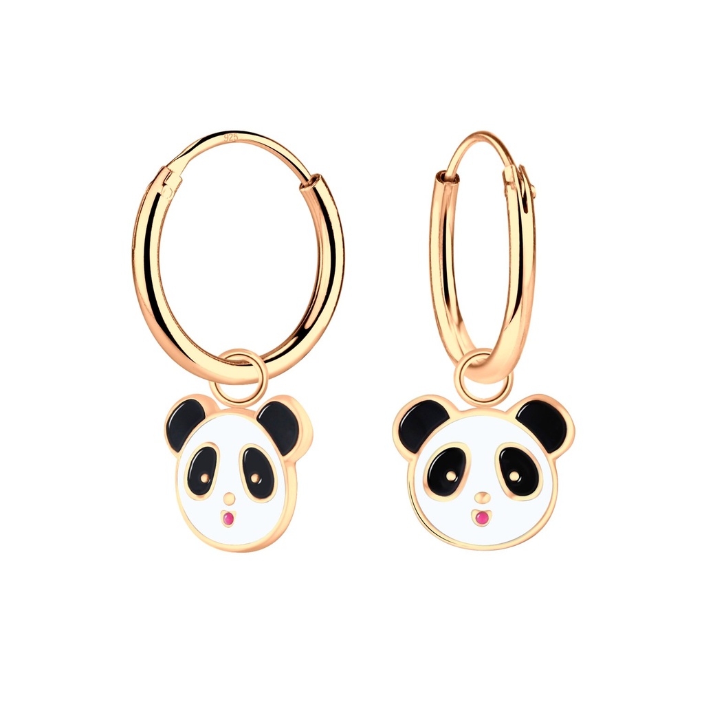 Silver Panda Charm Hoop Earrings