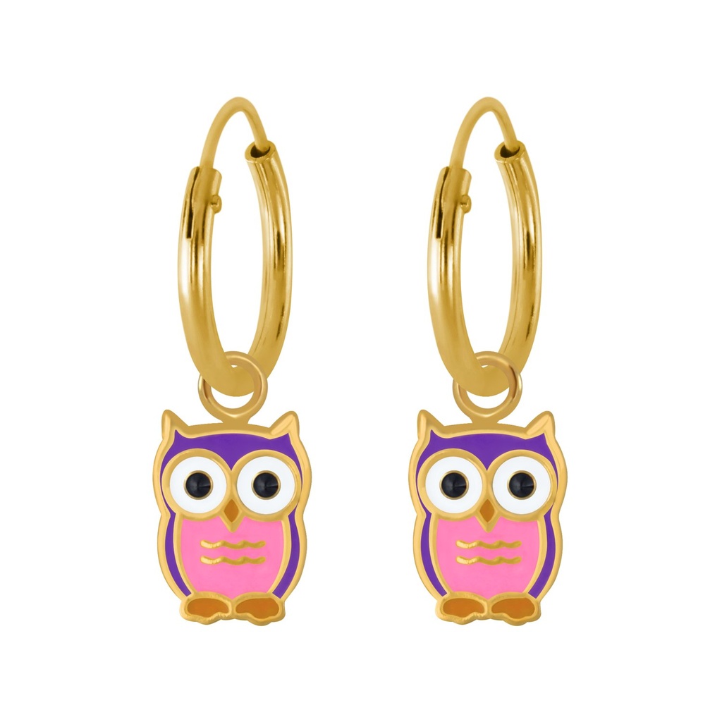 Silver Owl Charm Hoop Earrings