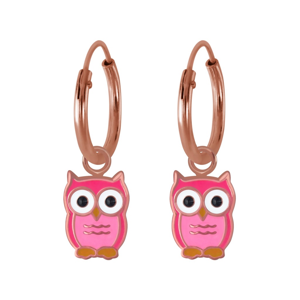 Silver Owl Charm Hoop Earrings