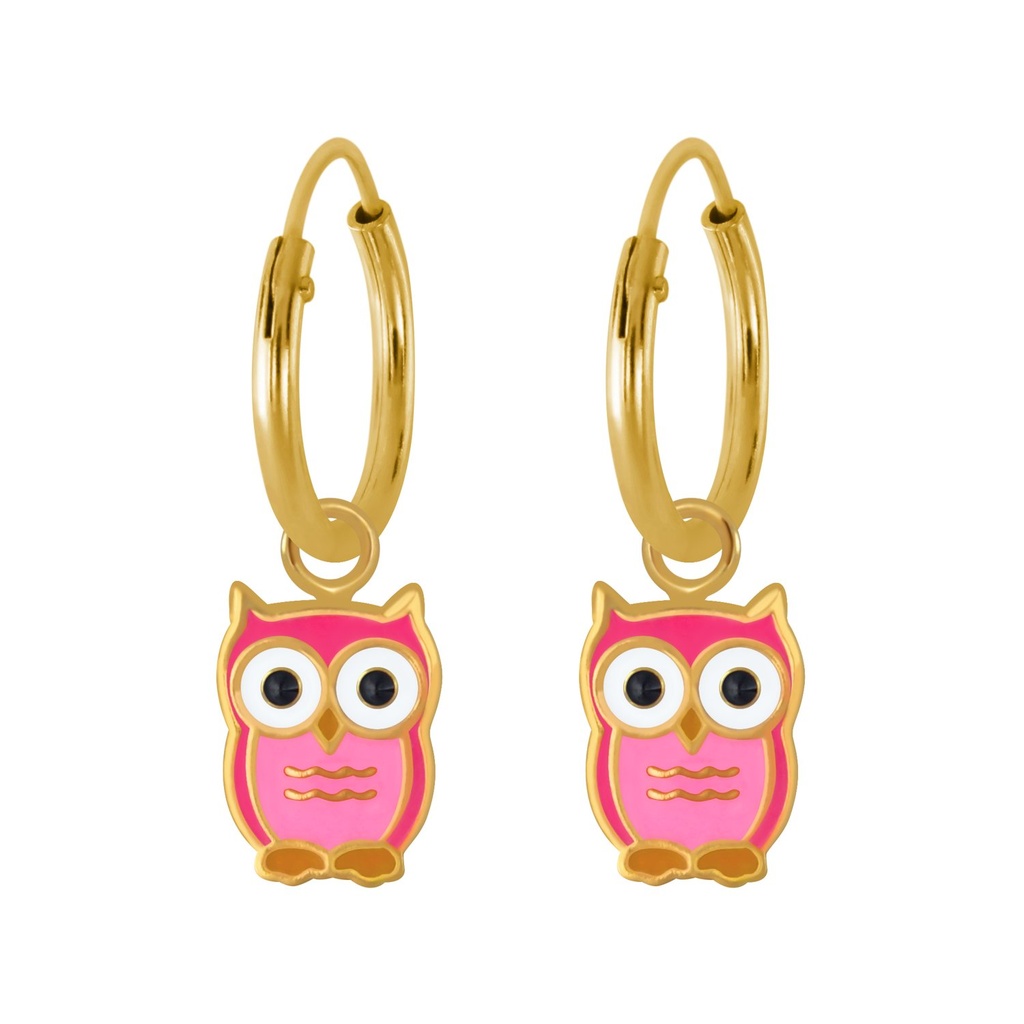 Silver Owl Charm Hoop Earrings