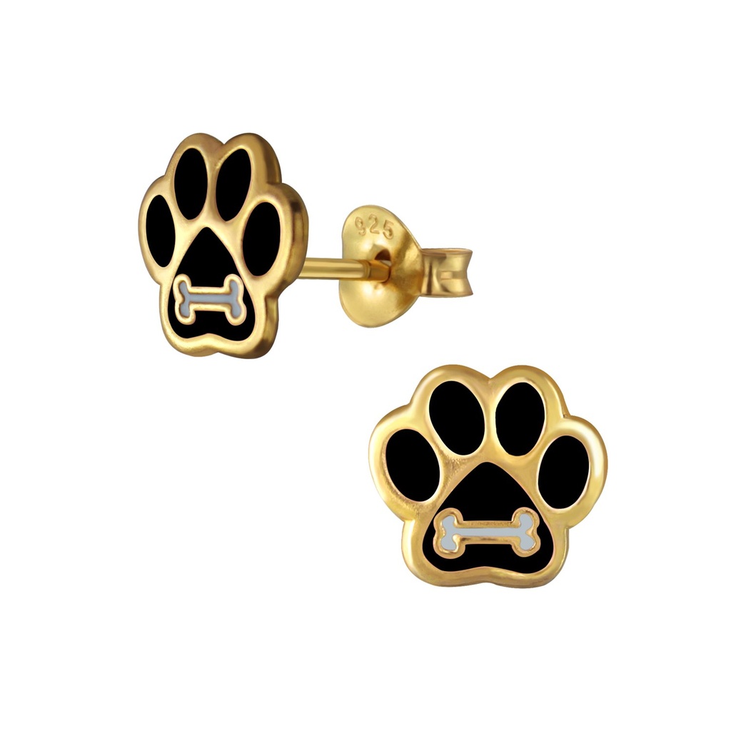 [10002959] Puces d'oreilles empreinte de patte en argent