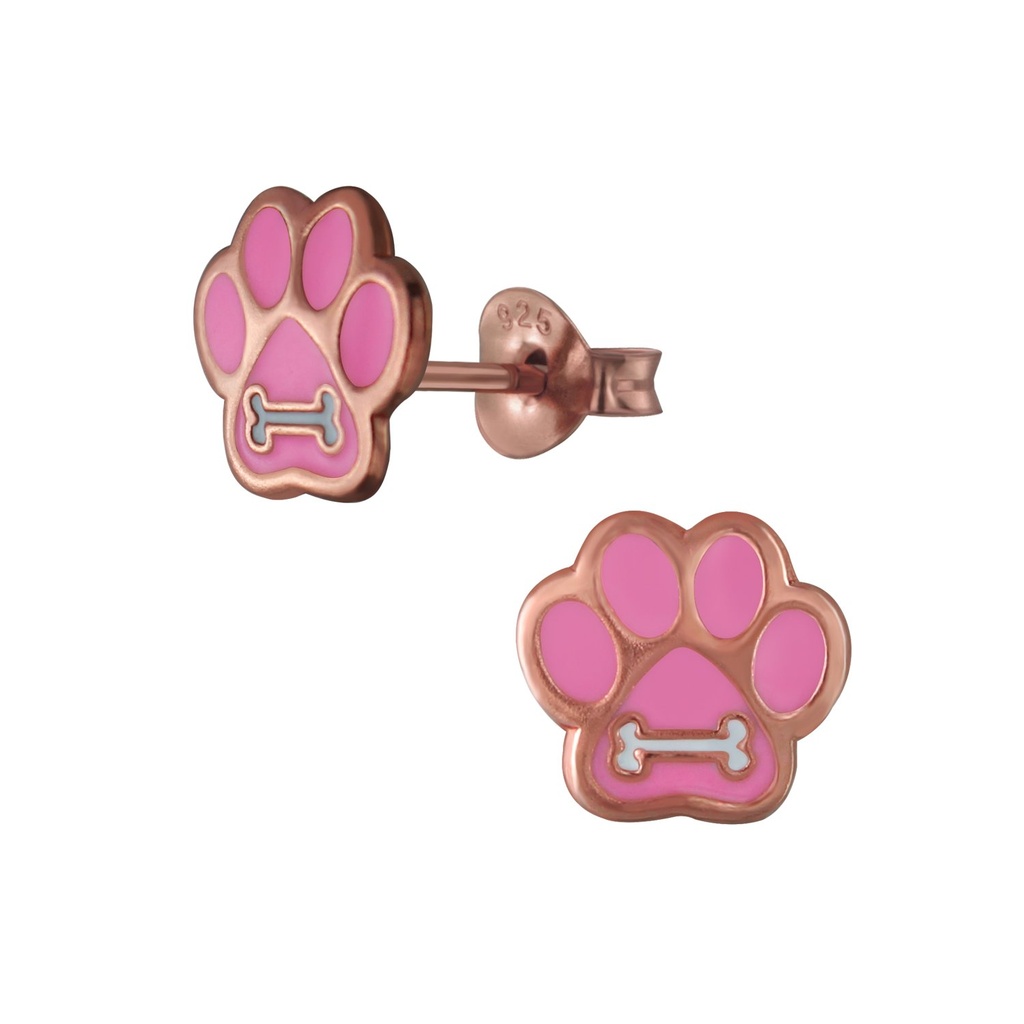 [10002956] Puces d'oreilles empreinte de patte en argent