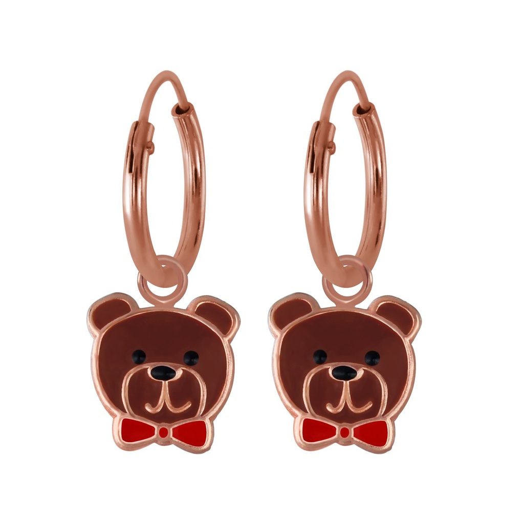 Silver Bear Charm Hoop Earrings