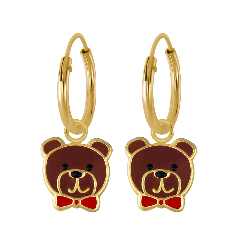 Silver Bear Charm Hoop Earrings