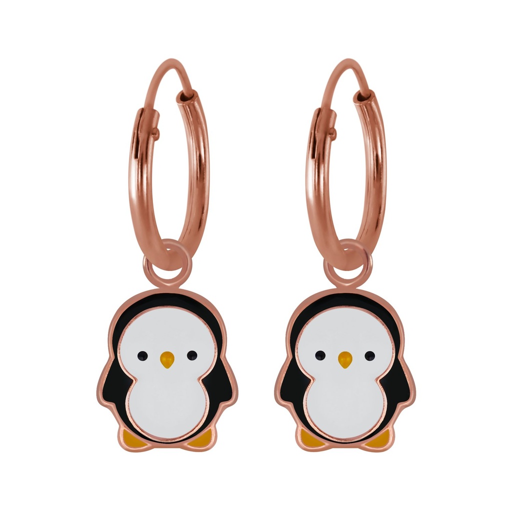 [10002946] Silver Penguin Charm Hoop Earrings