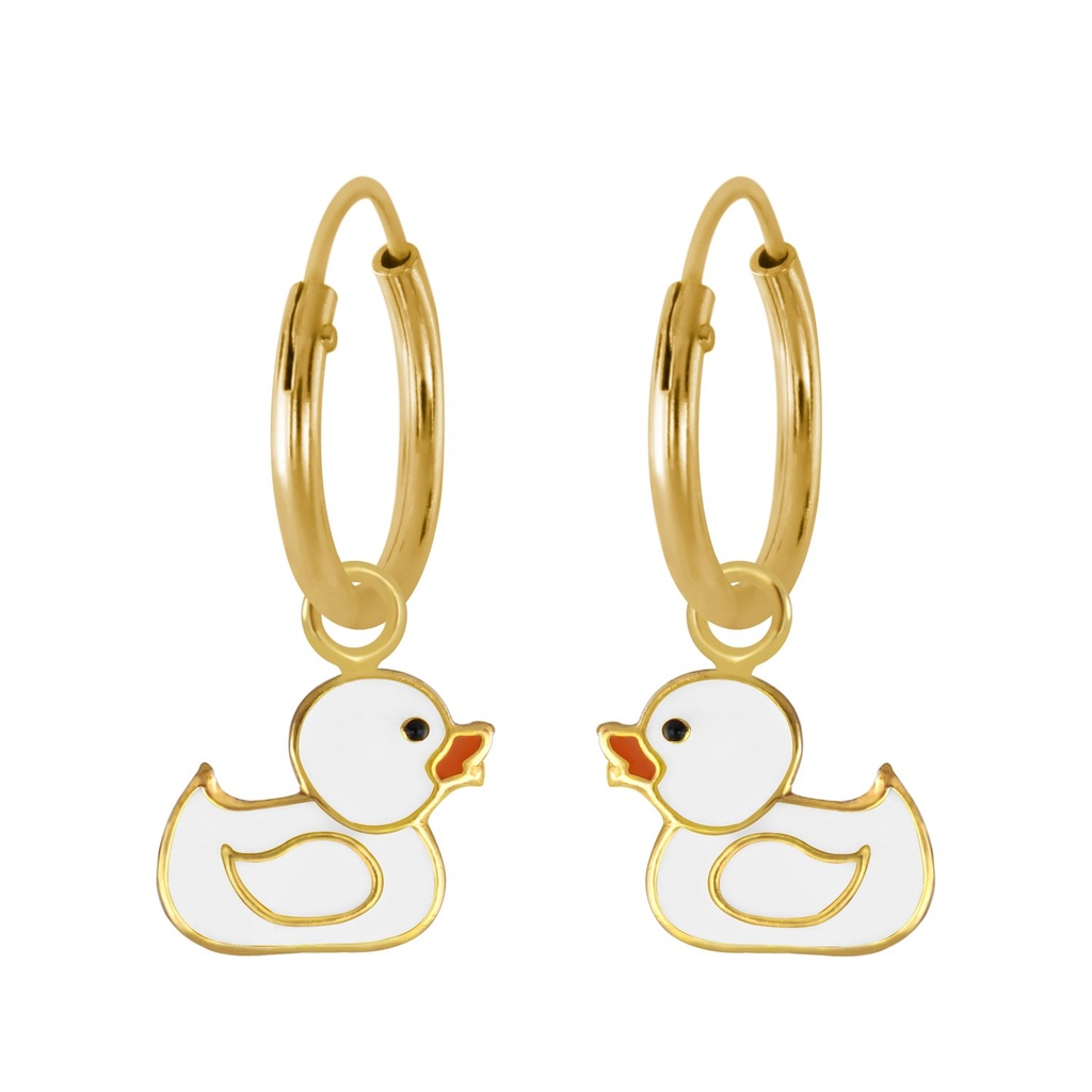Silver Duck Charm Hoop Earrings