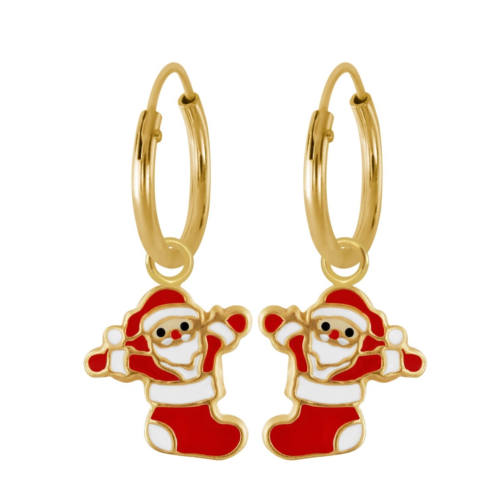 Silver Santa Charm Hoop Earrings