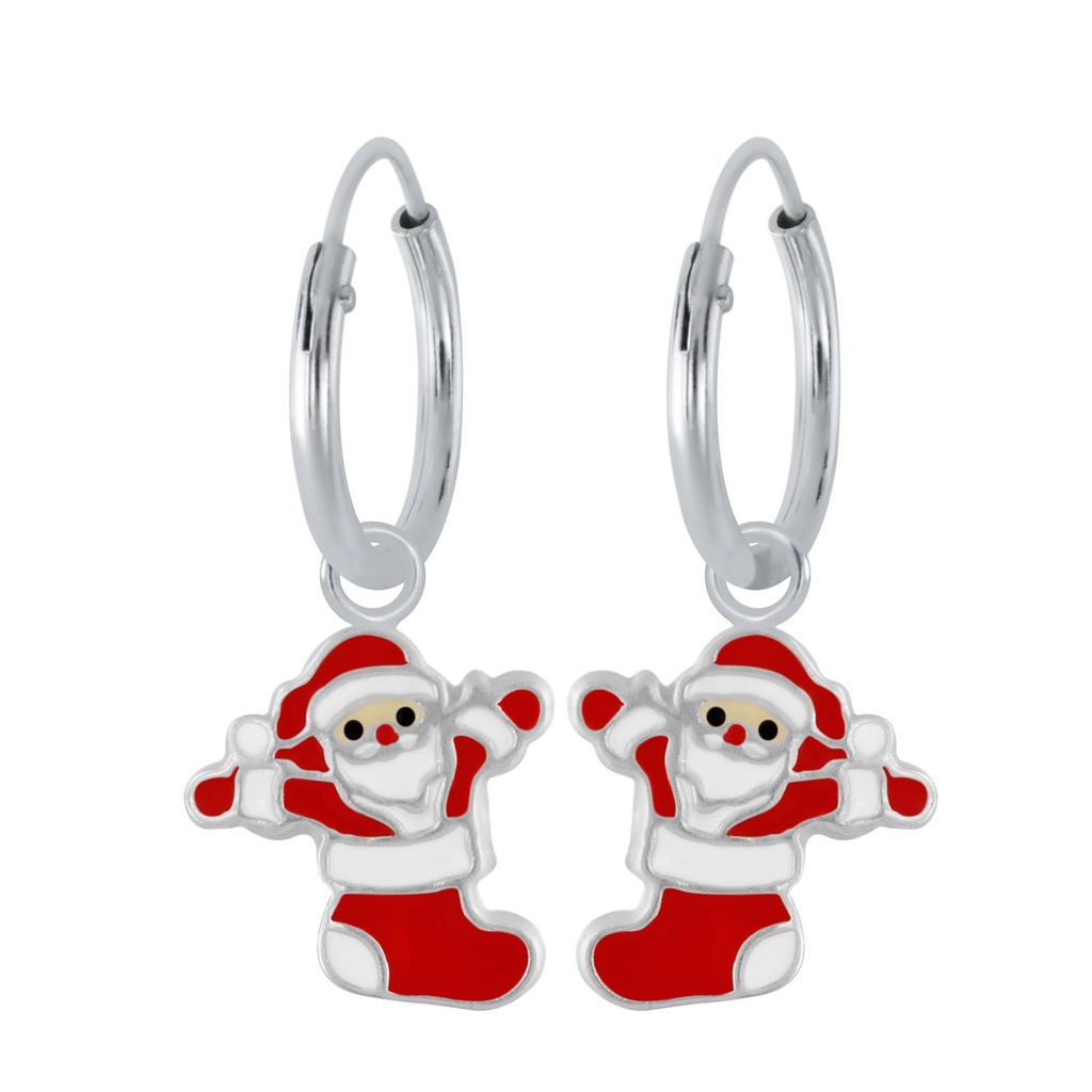 Silver Santa Charm Hoop Earrings