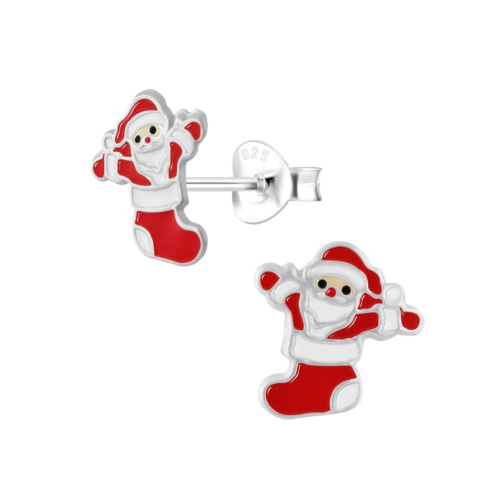 [10002916] Silver Santa Stud Earrings