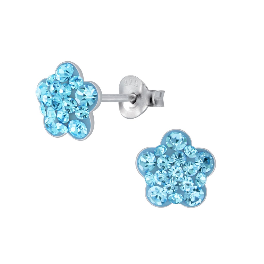 [10002912] Silver Flower Crystal Stud Earrings (Aqua Bohemica)