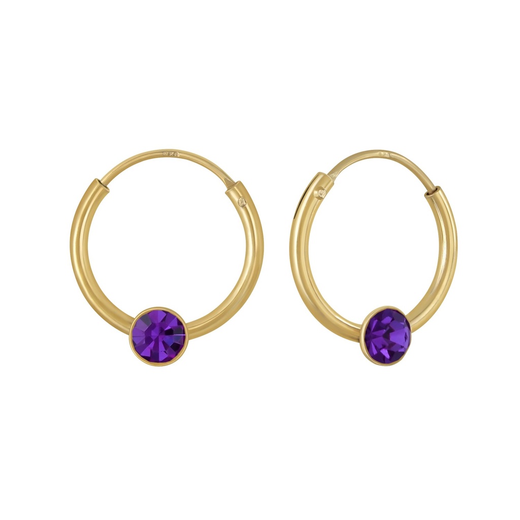 [10002832] 3mm Round Crystal Hoop Earrings (Amethyst)