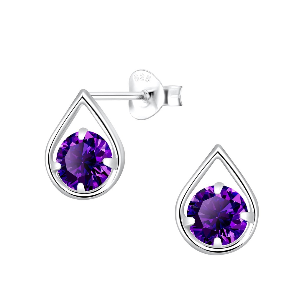 Silver Tear Drop Cubic Zirconia Stud Earrings