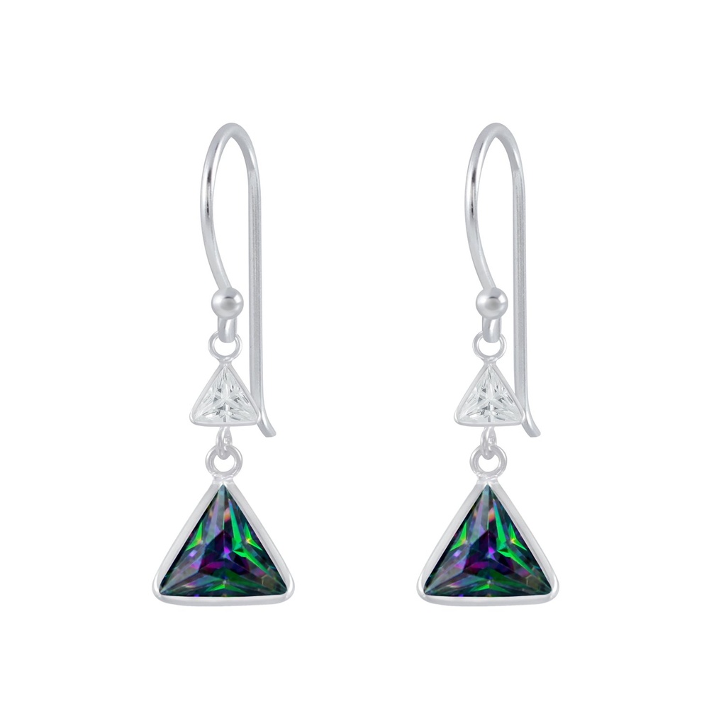 [10002788] Silver Triangle Cubic Zirconia Dangle Earrings