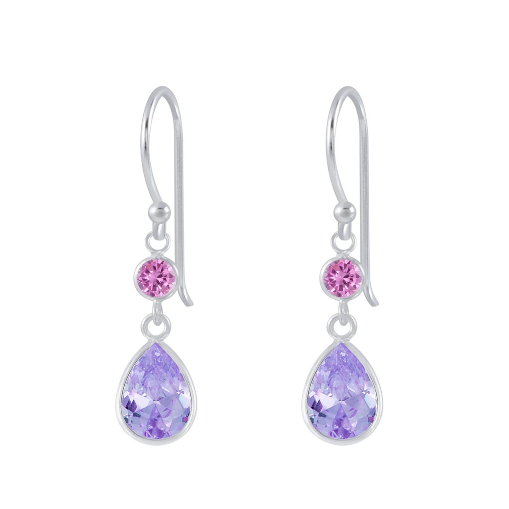 Silver Tear Drop Cubic Zirconia Dangle Earrings