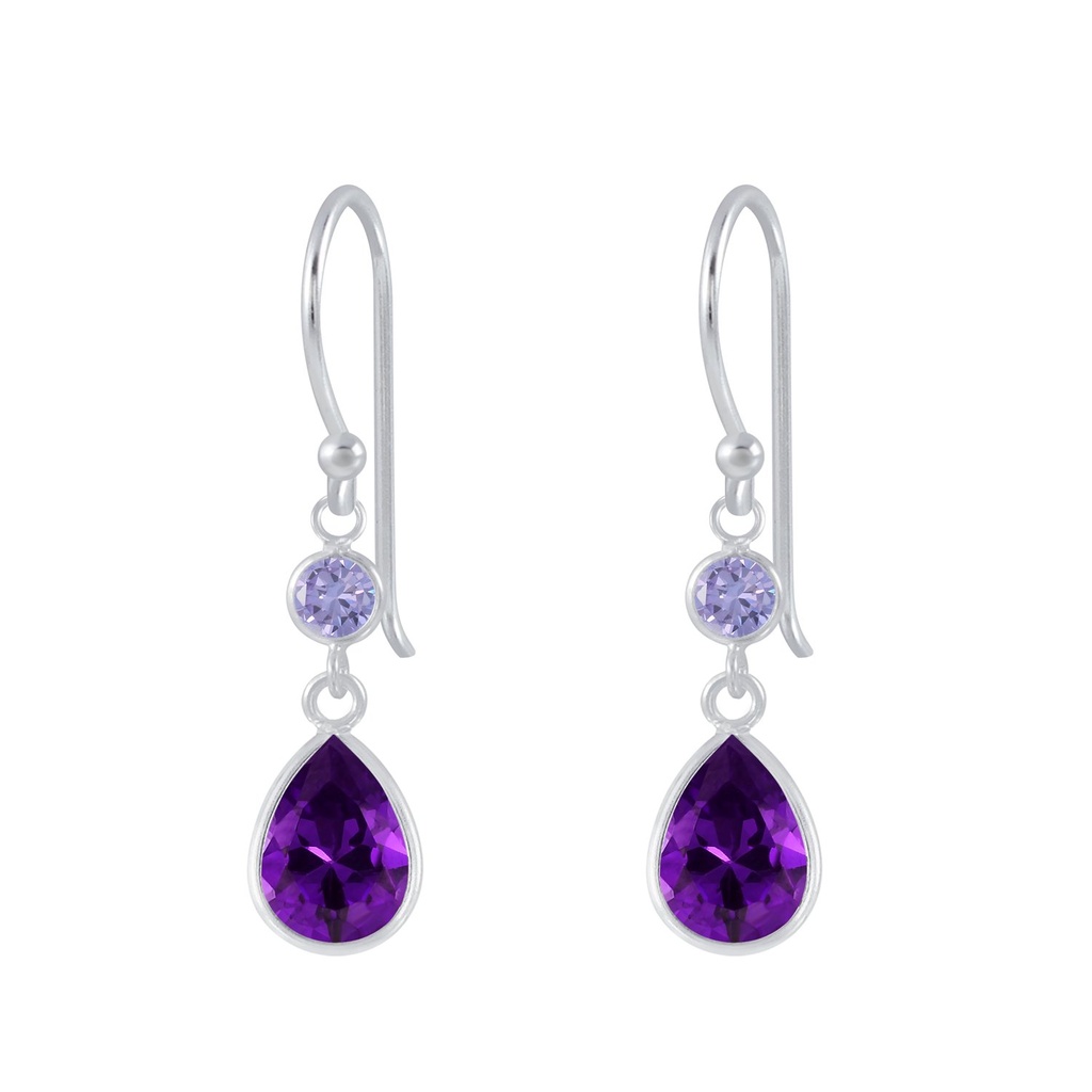 Silver Tear Drop Cubic Zirconia Dangle Earrings