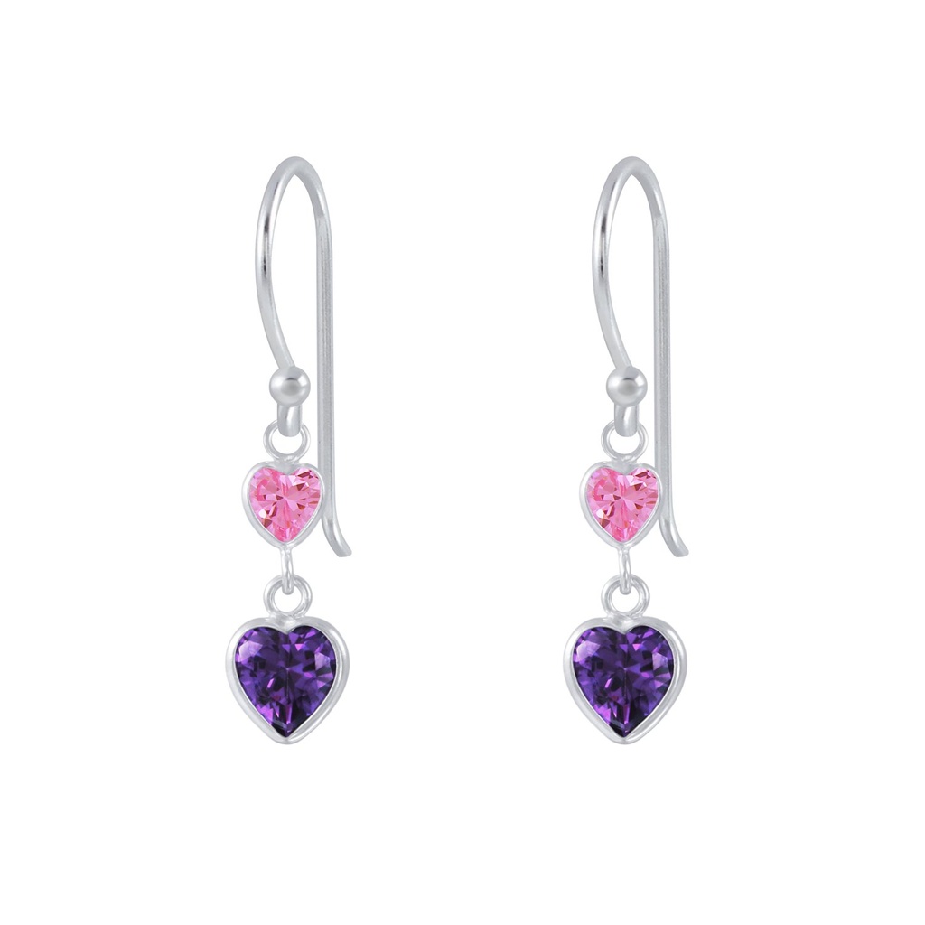 Pendants d'oreilles en argent zircon cœur