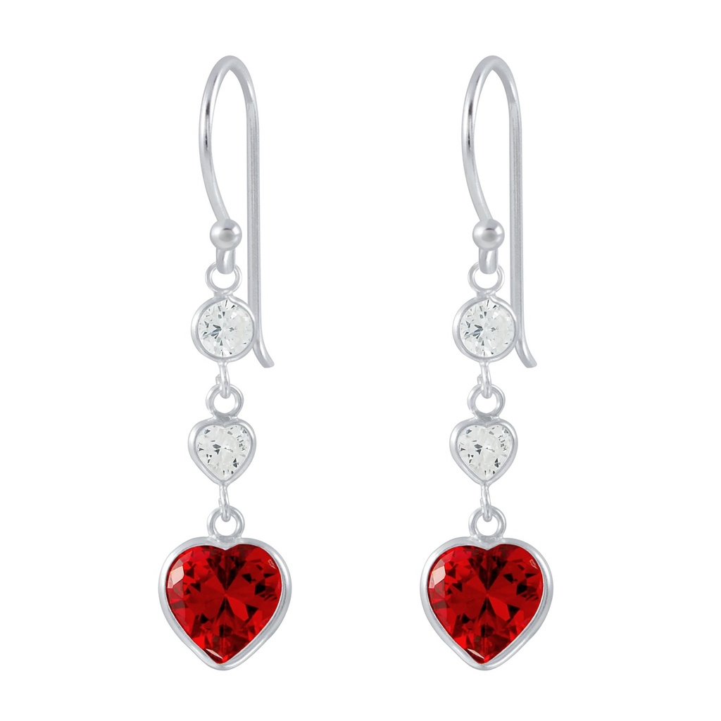 Silver Heart Cubic Zirconia Dangle Earrings