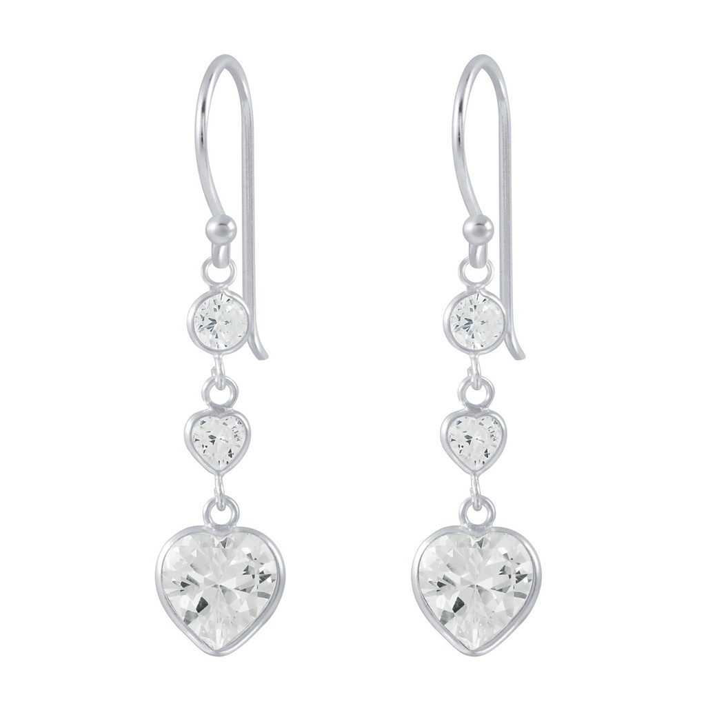Silver Heart Cubic Zirconia Dangle Earrings