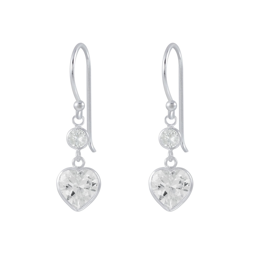 Silver Heart Cubic Zirconia Dangle Earrings