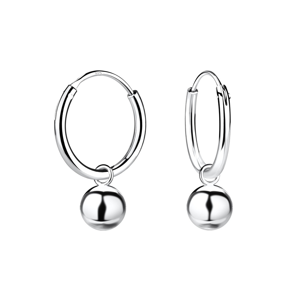 [10002757] 5mm Silver Ball Charm Hoop Earrings