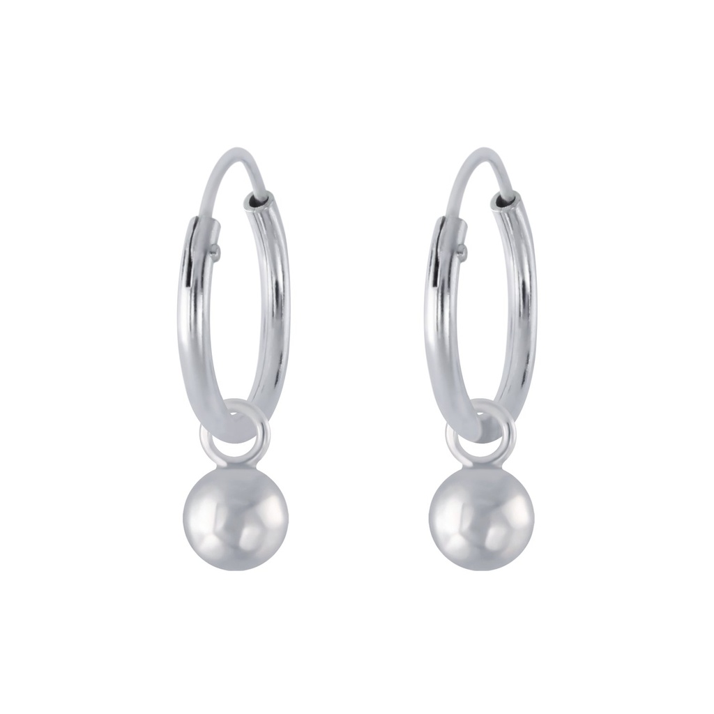 [10002754] 4mm Silver Ball Charm Hoop Earrings