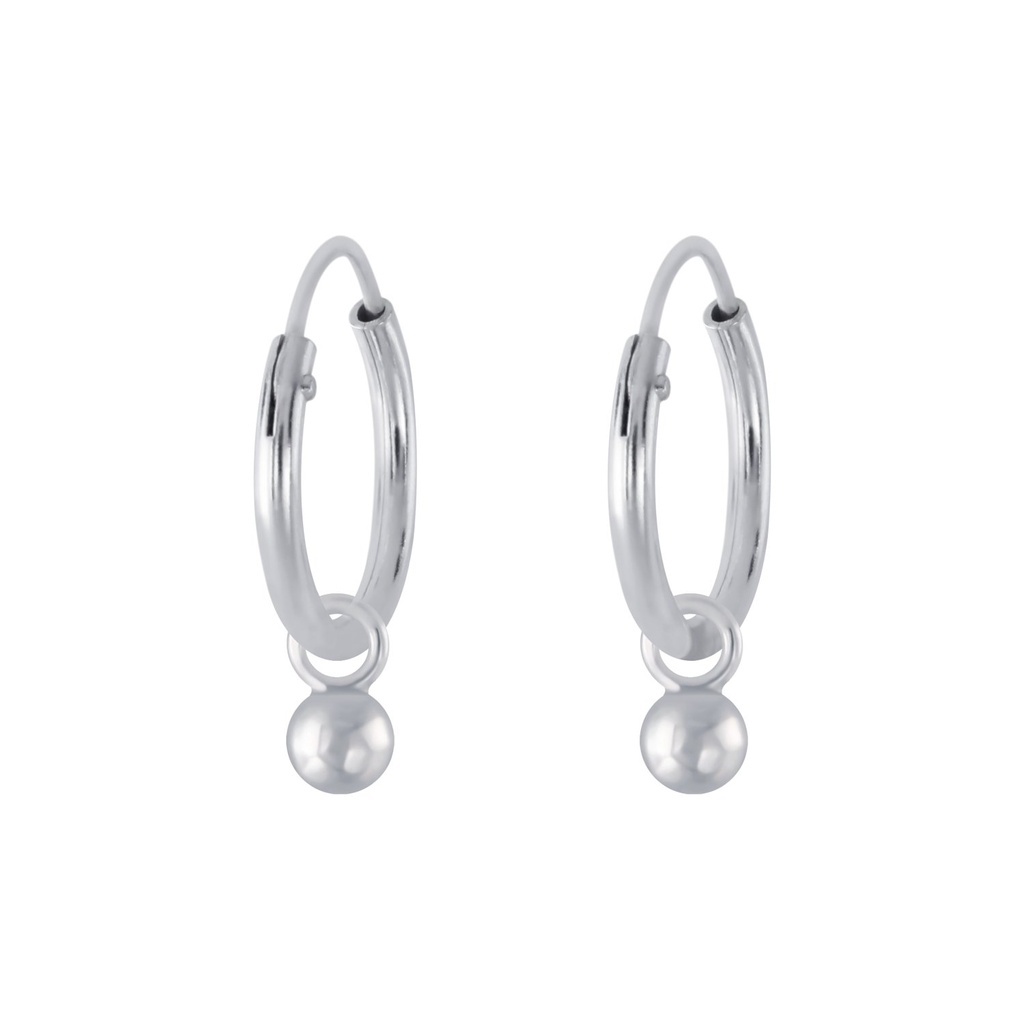 Créoles breloque boule en argent 3 mm